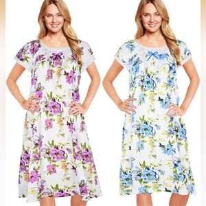 Brand New 2 Pack Nightgowns Short Sleeve Soft Floral Lace Sleepwear House Dress